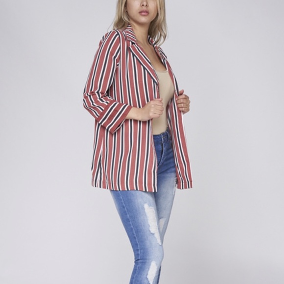 ❤️LAST NEW S Mauve Stripe Open Front Blazer Cardigan - Picture 3 of 5